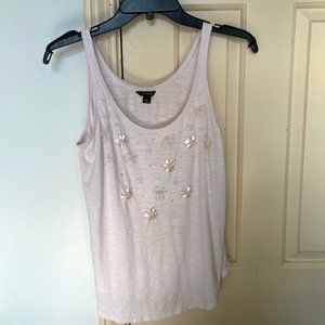 Ann Taylor Pastel Pink Tank Top Flower Sequin / Bead Flower Detail